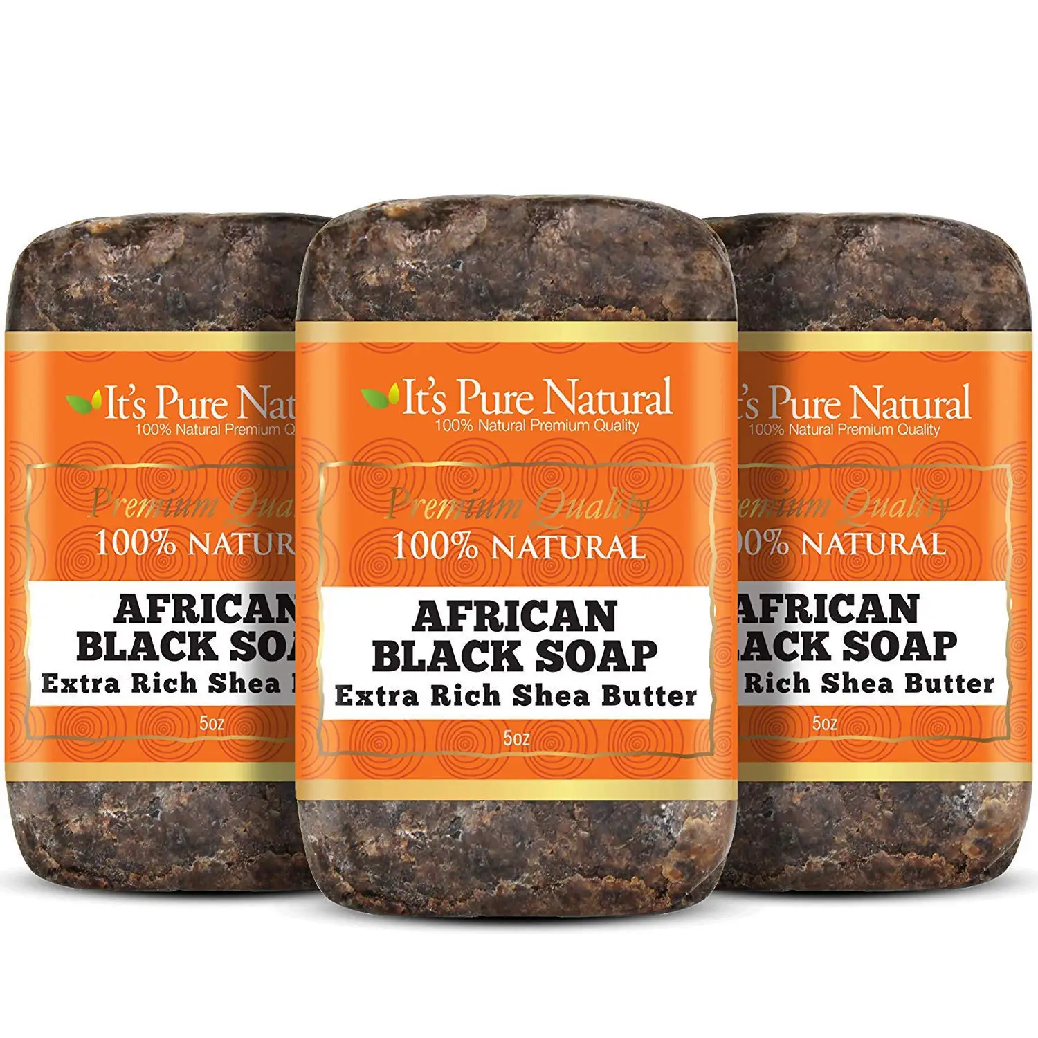 It's Pure Natural African Black Soap Bars with Extra Rich Shea Butter (Pack of 3) Organic Raw Soap for Face & Body Body