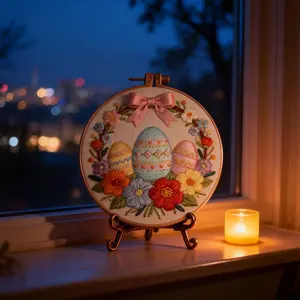 Easter Egg Embroidery DIY Kit Handmade Floral Egg Needlework Hoop Art for Beginners Adults Kids 100% Cotton Fabric 100% Polyester Cotton Thread Easter Craft Hobby Gift fun needle stitch cross