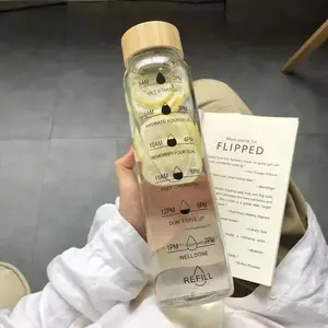 700ml/1000ml Borosilicate Glass Water Bottle with Bamboo Lid Time Marker Tea Fruit Infuser StainlessSteel Filter Gift 1/2/4/8PCS