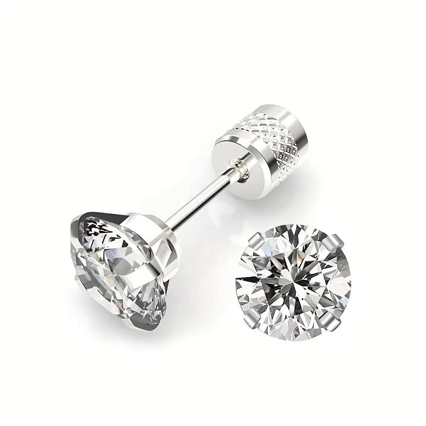 Women's 4mm Round Disc Earrings with Floral Relief, White Synthetic Zirconia, Copper Base Studs, Valentine Gifts