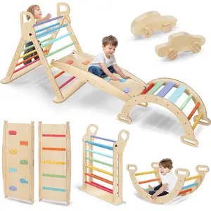 Pikler Triangle Climbing Set - Montessori Climbing Set 10 in 1 - Wood Climbing Gym for Toddlers - Foldable Indoor Jungle Gyms Wooden Climber Toys Set for 1+ Years Toddlers Baby Kids
