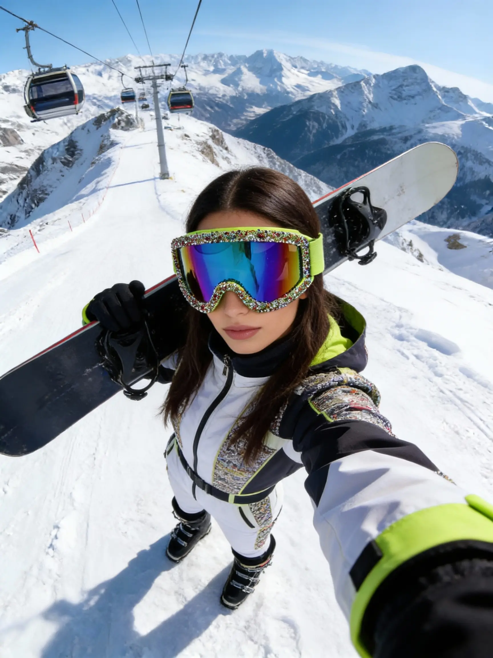 Large Fashionable Rhinestone Ski Goggles, Reflective Polycarbonate Anti-Explosion Lenses, Adjustable Frame, Outdoor Windproof Eyewear