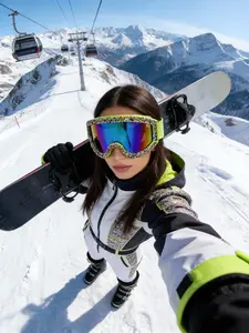 Large Fashionable Rhinestone Ski Goggles, Reflective Polycarbonate Anti-Explosion Lenses, Adjustable Frame, Outdoor Windproof Eyewear