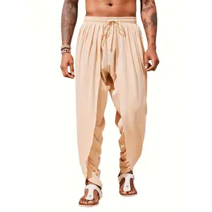 Men's Linen Harem Pants Casual Elastic Waist Pants Loose Bohemian Yoga Hippie Summer Beach Kurta Dhoti Pants Menswear Trouser