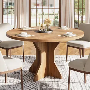 Garvee Round Dining Table Set for 4-6, 47-Inch Wooden Kitchen Table with Thickened Edge and Sturdy Pedestal, Modern Warm Design for Dining, Kitchen, and Living Rooms (Table Only)