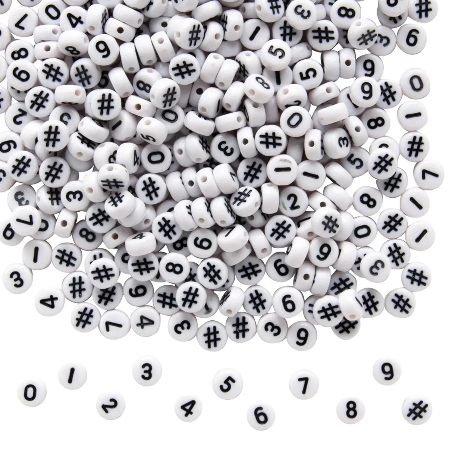 6mm Bulk 400 Pc. White Round Numbers Plastic Beads