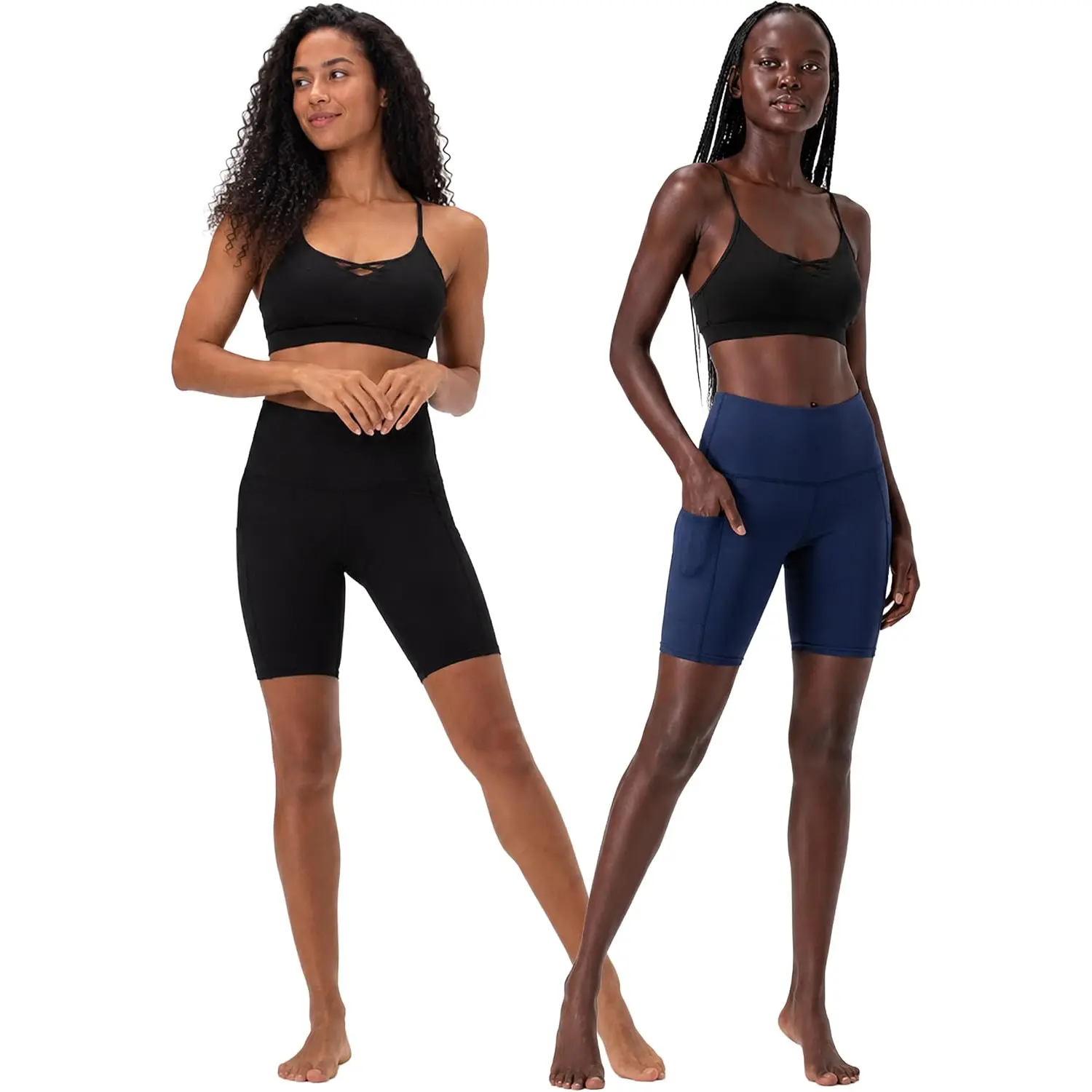 DEVOPS 2 Pack Women'S 8" Biker Shorts High Waist Yoga Workout Gym Running Volleyball Spandex Shorts with Pockets
