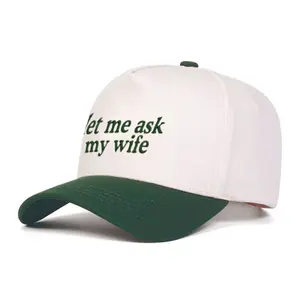 Let Me Ask My Wife Embroidered Hat,  Trending Dad Two Tone Trucker Hat, Hilarious Embroidered Hat, Funny Married Life adjustable Hat, Funny Husband Gift