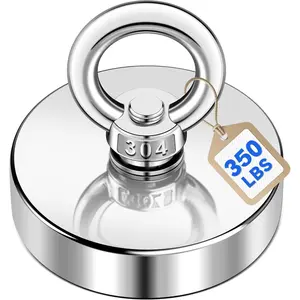 DIYMAG Strong Neodymium Fishing Magnet, 350 Lbs(158 KG) Pulling Force Rare Earth Magnet with Lifting Countersunk Hole Eyebolt, 1.97 inch(50 mm) Diameter for River Retrieval, 50Mm