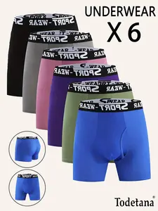 6 Packs Men's Solid Color/Letter Tape Stretchy Boxer Briefs,Casual Comfy Slim Fit Breathable Moisture Absorption Opening Crotch Underwear for Daily Wear,Mens Underwear for All Seasons, Undergarments,Athleisure Menswear, Underwear Boxer Briefs