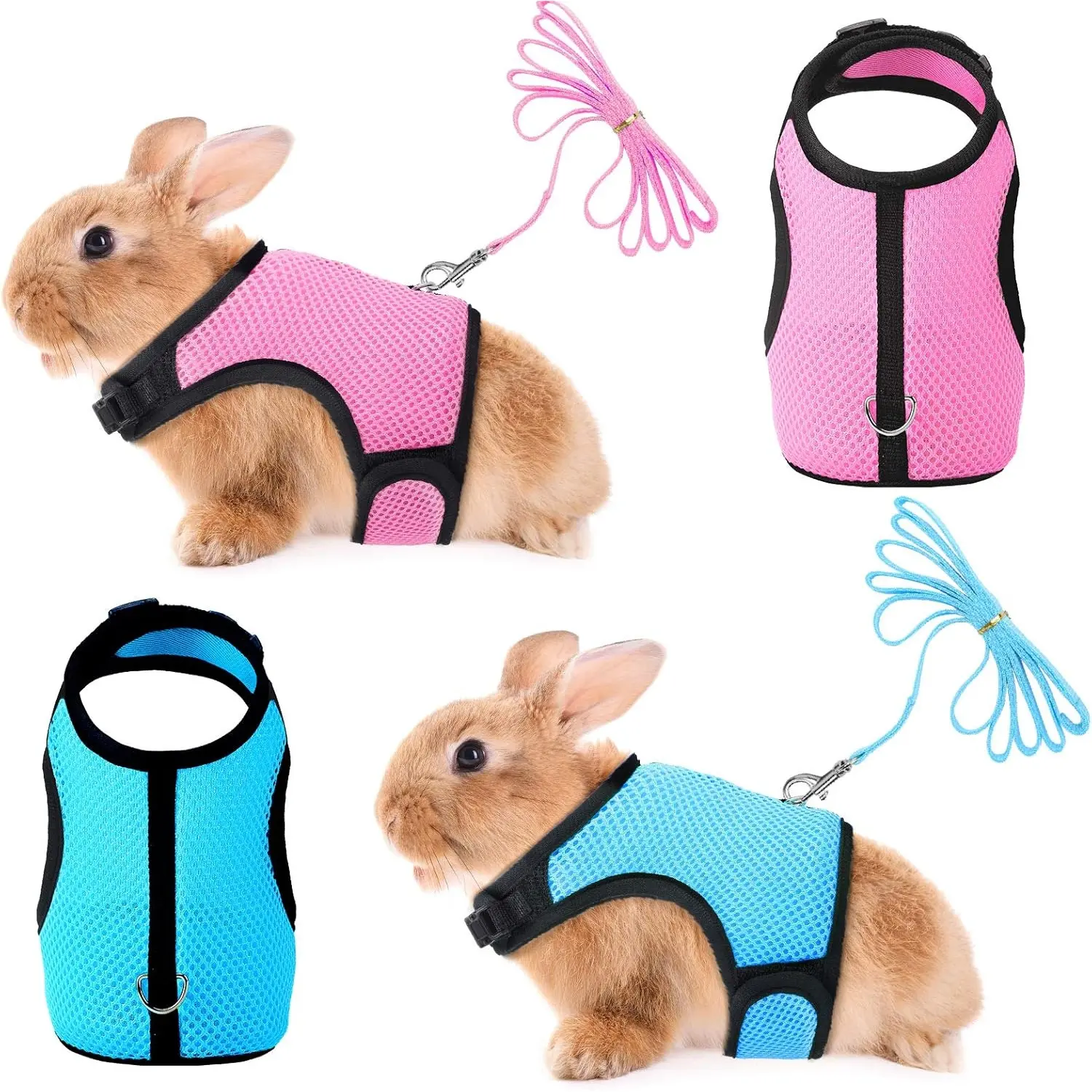 Adjustable Mesh Rabbit Harness and Leash Set, Escape Proof Soft Breathable Bunny Vest Harness for Walking Training, Lightweight Pet Walking Gear for Guinea Pig, Cats,Ferret, Squirrel, Rat, Hamster Small Animals