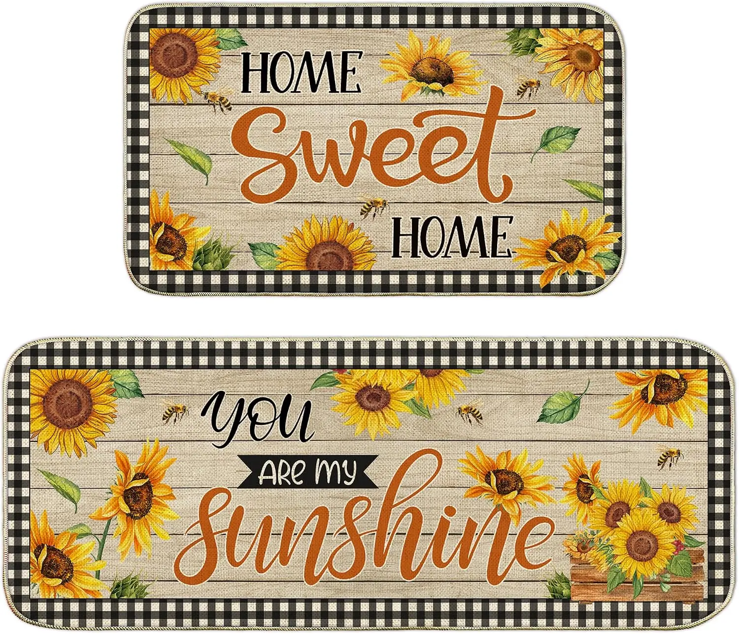 2pcs kitchen anti slip carpet floor mat, sunflower American pastoral style themed decorative kitchen floor mat, soft and comfortable flannel anti slip kitchen floor mat, suitable for kitchen, dining room, laundry room, room decoration floor mat