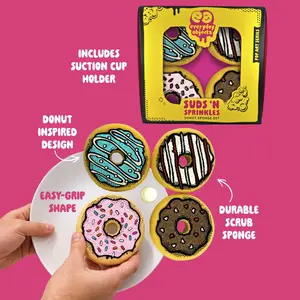 Suds ’N Sprinkles – Donut Sponge Set (4-Pack) | Cute Kitchen Scrubbers for Dishes & Sink Cleaning