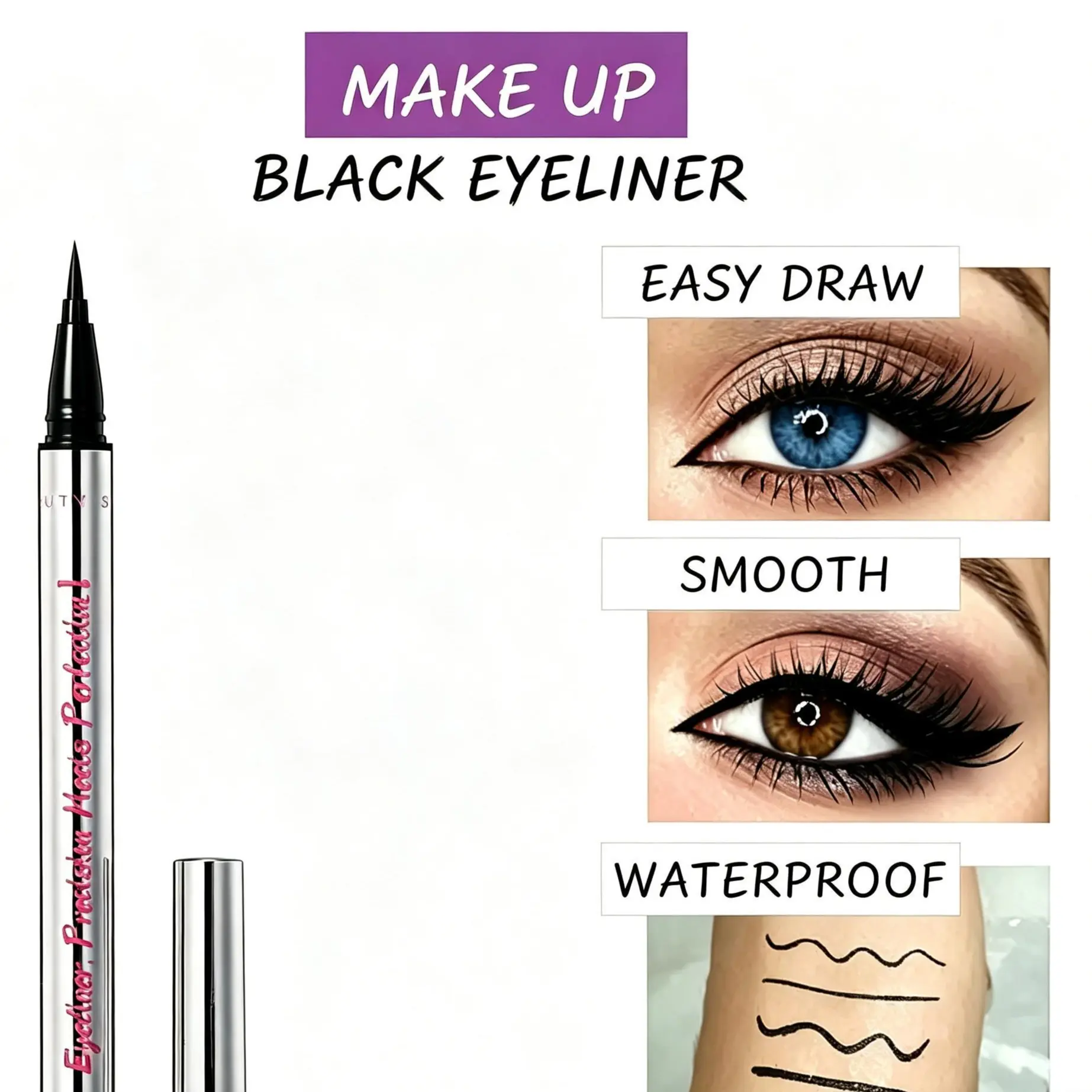BEAUTY SIGN Long-wearing eyeliner – lightweight, smudge-proof, waterproof, vegan, cruelty-free, all-day definition, ultra-creamy texture for effortless application.