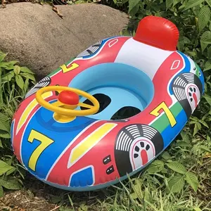 Kids Inflatable Swimming Ring with Steering Wheel & Horn, Race Car Theme, Inflatable Water Seat, PVC Material. Fun Steering Design for Water Play, Cute Swim Float for Parent-Child Interaction, Essential for Pool & Beach Activities.