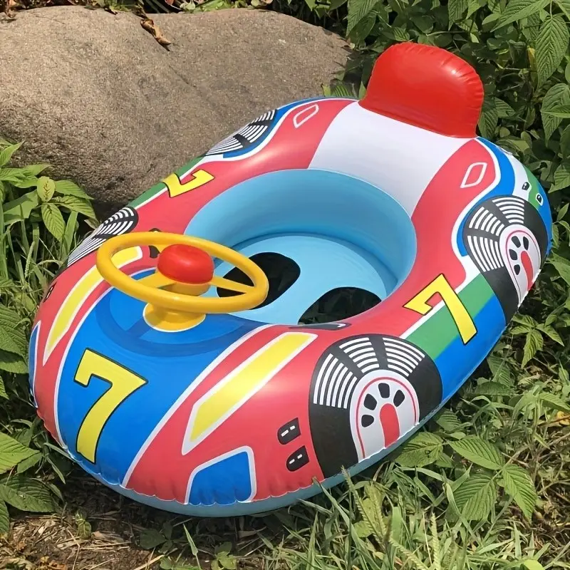 Kids Inflatable Swimming Ring with Steering Wheel & Horn, Race Car Theme, Inflatable Water Seat, PVC Material, Swim Float, Fun Pool Floats, Pool Floaties for Parent-Child Interaction, Essential for Pool & Beach Activities