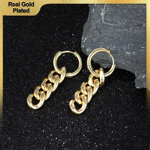 Holylegend 14K Real Gold-Cuban Link Hoop Drop Earrings, Affordable Trendy Gold Plated Earring Multi-Angle Reflective Shine, Gift for FashionLovers，Everyday Wear