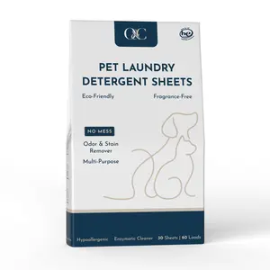 O & C Pet Laundry Detergent Sheets Eco-Friendly Fragrance-Free Odor & Stain Remover Hypoallergenic Enzymatic Cleaner 30 Sheets 60 Loads