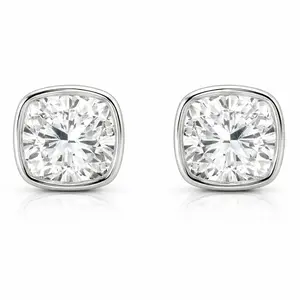 2.08ct 14K White Gold Bezel Cushion Diamond Screw Backs Earrings (IGI CERTIFIED)