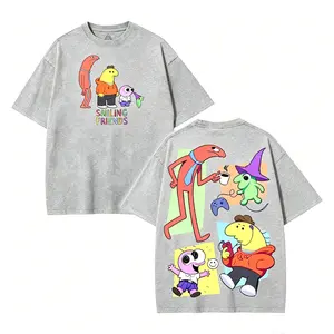 Smiling Friends Washed Cotton Shirt, Smiling Friend Ss3 Shirt, Graphic Tee, Cartoon Double Printed Vintage Washed Tee Cotton T-shirt Fabric Menswear Top Collar, funny graphic tee, men’s trendy t-shirts, deals, humorous, 90s, streetwear,penny tees