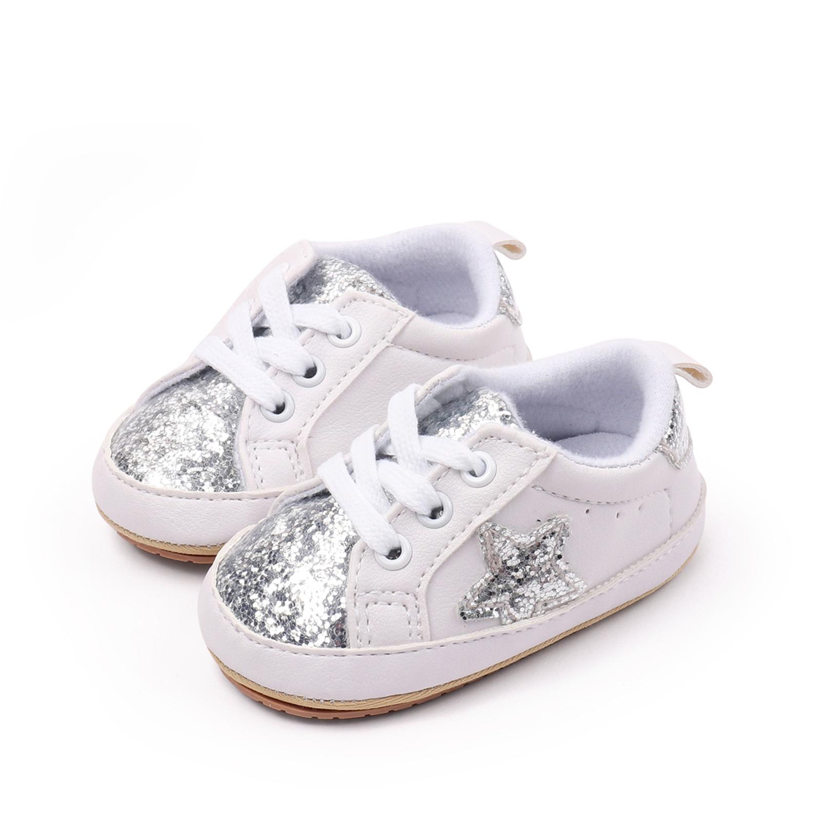 Ma&Baby Baby Sneakers Contrast Color Sequins Shoelace Soft Sole Non-Slip Infant First Walking Shoes for Spring Fall 0-18 M
