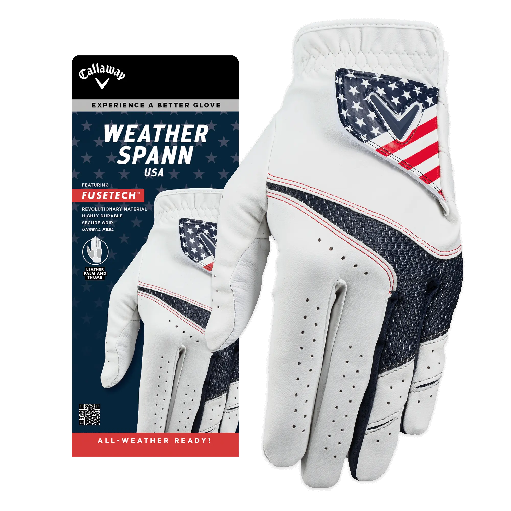 Callaway Golf Men's Weather Spann USA Golf Glove in Red/White/Blue | Size: Cadet Large Callaway Golf Men's Weather Spann USA Golf Glove in Red/White/Blue | Size: Cadet Large