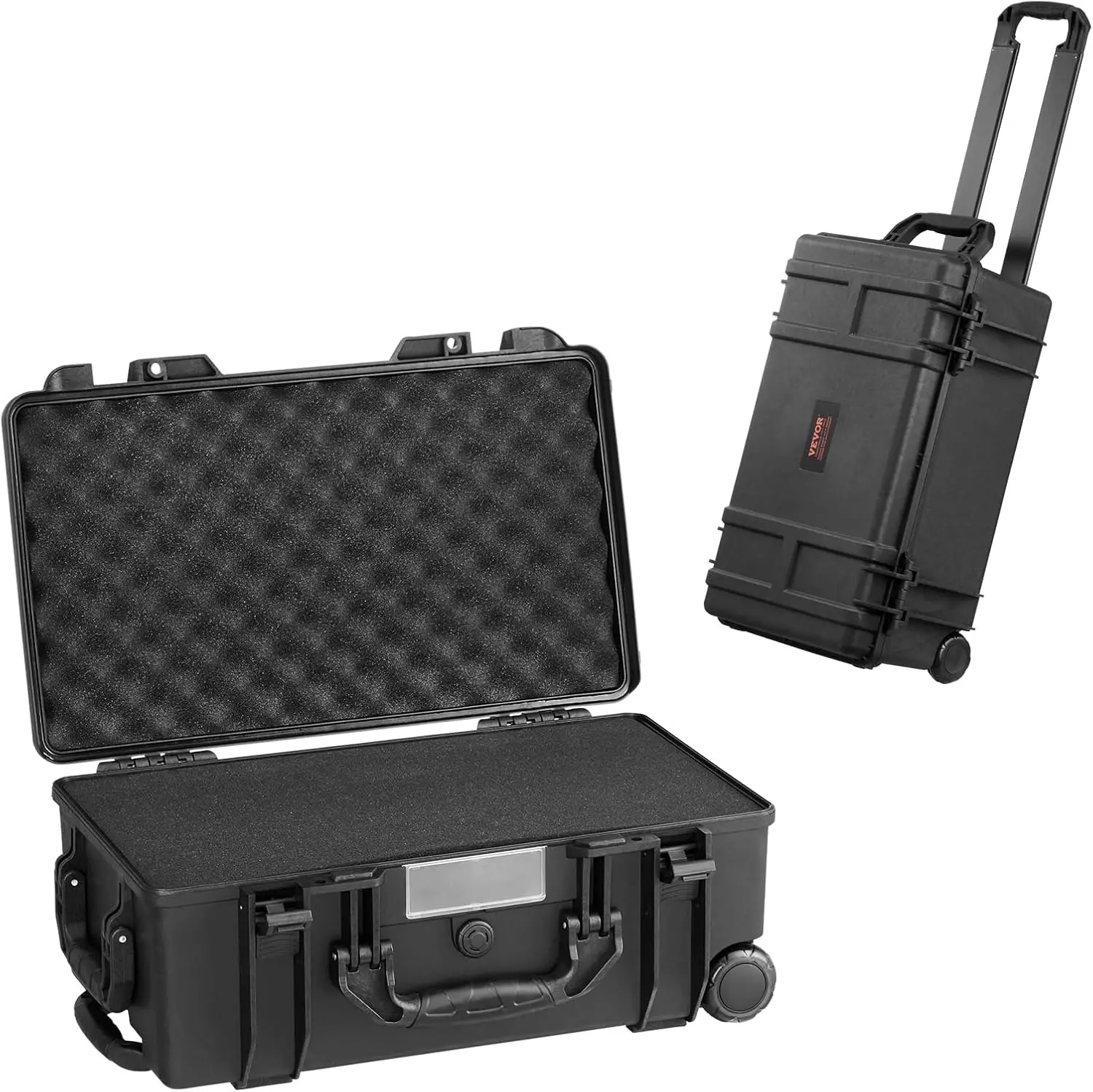 VEVOR IP67 Waterproof Heavy Duty Dry Travel Box with Pre-Cut Foam, Wheels, Retractable Handle, Lock (21.7*13.4*9.5in) for Camera, Drone Accessories Protection, Automatic Retract Handle Feature