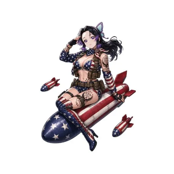 Shinobu Tactical Pin-Up Sticker, USA Flag Anime Girl, 250th Year of Freedom Vinyl Decal