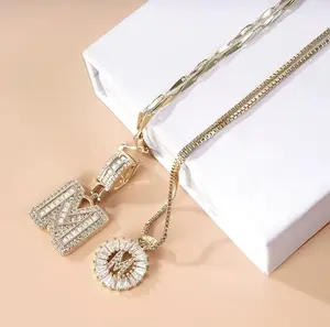 2 Count Initial Letter Pendant Necklaces with Zircon Stones for Women 26 Alphabet Necklace Fashion Jewelry for Parties & Birthdays Valentine's Day Gift bundle sets