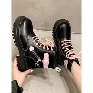 Women's Fashionable Bowknot & Heart Decor Lace Up Front Ankle Boots, Casual Comfortable Platform Boots for Daily Wear, Female All-match Shoes for Spring & Fall