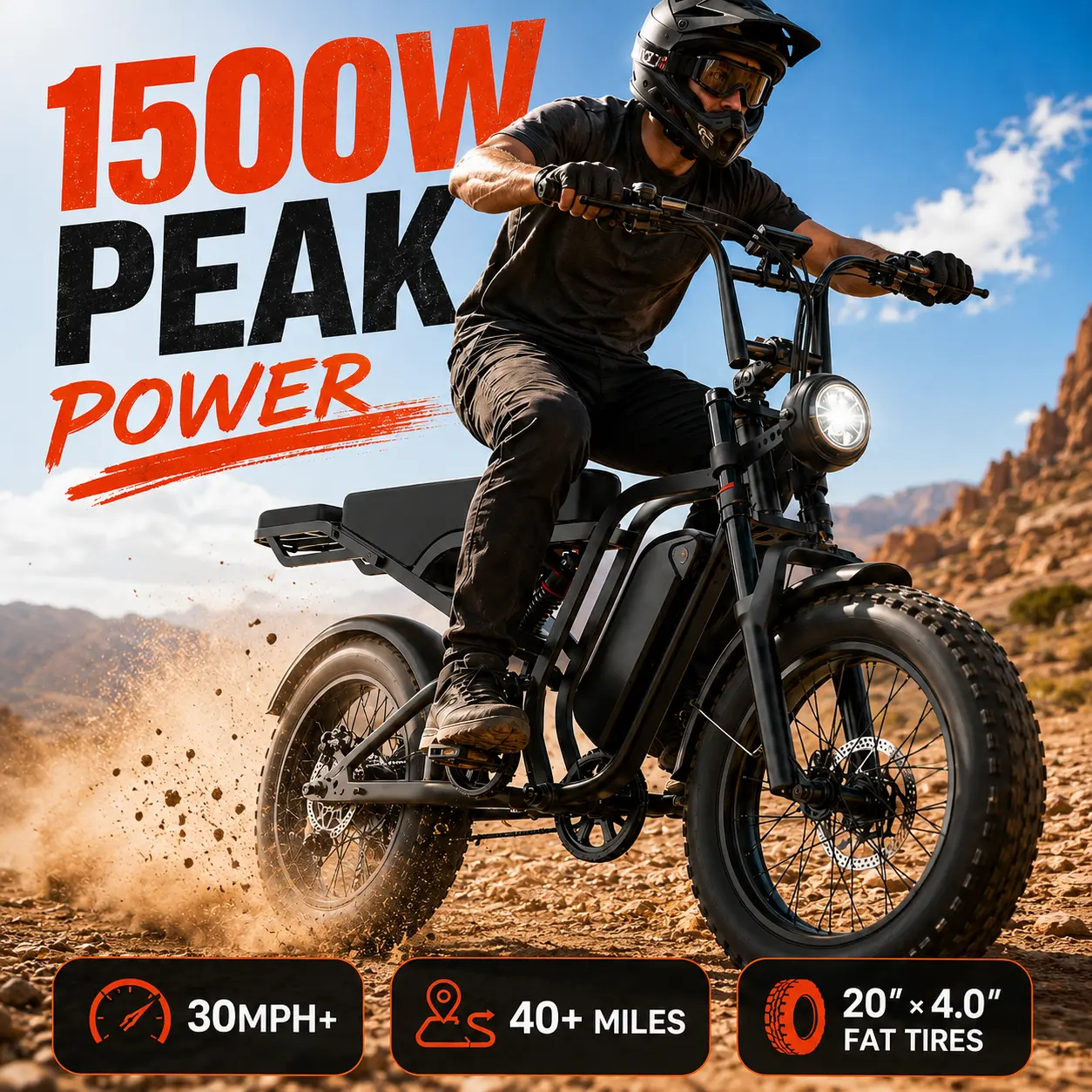 SU8 All-Terrain Electric Bike - 20''*4.0'' Tires, 30 MPH Top Speed, 40+ Mi Range, 3 Riding Modes, Double Suspension, Dual Hydraulic Brakes, Ideal Gift for Outdoor Cycling Enthusiasts