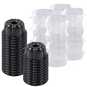 O’Creme Bakeable Plastic Mini Cake Pan with Container - Baking Pan With Non-Stick Silicone - Reusable Mold For Baking and Much More - and Clear Snap-Closure Container - 50 Cake Pans + 50 Containers