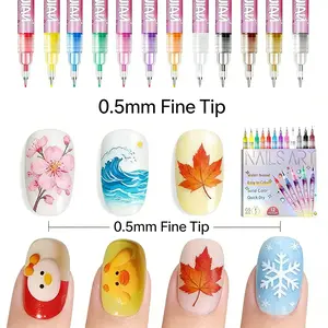 Cutics Doodle 12 Color Nail Pen DIY for Nail Art Quick Drying Acrylic Painting and 3D Dot Embroidery MMA Acrylic Nail Marker On Nails Quick Drying Dot Stitching Nail Art Pen Home Salon Use  DIY Nail Care Manicure Polish Cosmetic Smooth days