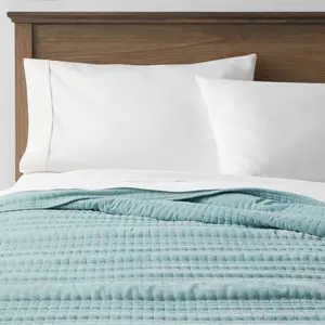 Threshold Velvet Quilt Solid Quilted Lightweight OEKO-TEX, Light Teal Blue, King