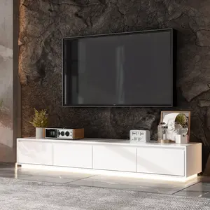 FUFU&GAGA Modern Extendable Media Console Cabinet with 4 Drawers White/Black Wood TV Stand Adjustable Length Entertainment Center for Living Room 70.9”W x 15.7”D x 11.8”H