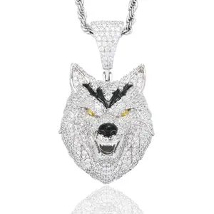 【#P776】Wolf head pendant UCCIYO S925 Sterling Silver Synthetic Moissanite Pendant Necklace for Women Men Hip Hop Jewelry Gift