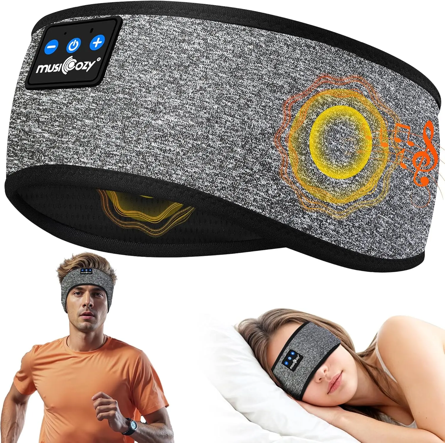 MUSICOZY Bluetooth 5.4 Headphone Headband - Ultra-Thin HD Stereo Speakers, Noise Cancelling Earplugs, Sweat-Wicking, USB Rechargeable Built-In Audio Wireless Headphones for Side Sleepers, Nap, Workout, Bluetooth Headband Wireless Headphones