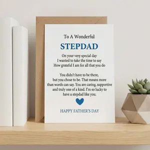 Funny Bonus Dad Fathers Day Card - Happy Father’s Day Card for Stepdad from Stepdaughter Stepson - Heartfelt Love Card for Step Dad