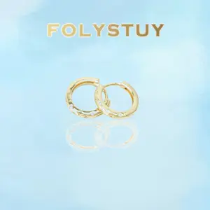 [FOLYSTUY (C0073)]16mm CZ Inlaid Huggie Hoop Earrings, Everyday Wear Jewelry Gift