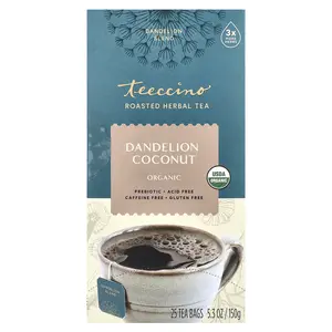 Teeccino Organic Roasted Herbal Tea, Dandelion Coconut, Caffeine Free, 25 Tea Bags, 5.3 oz (150 g)