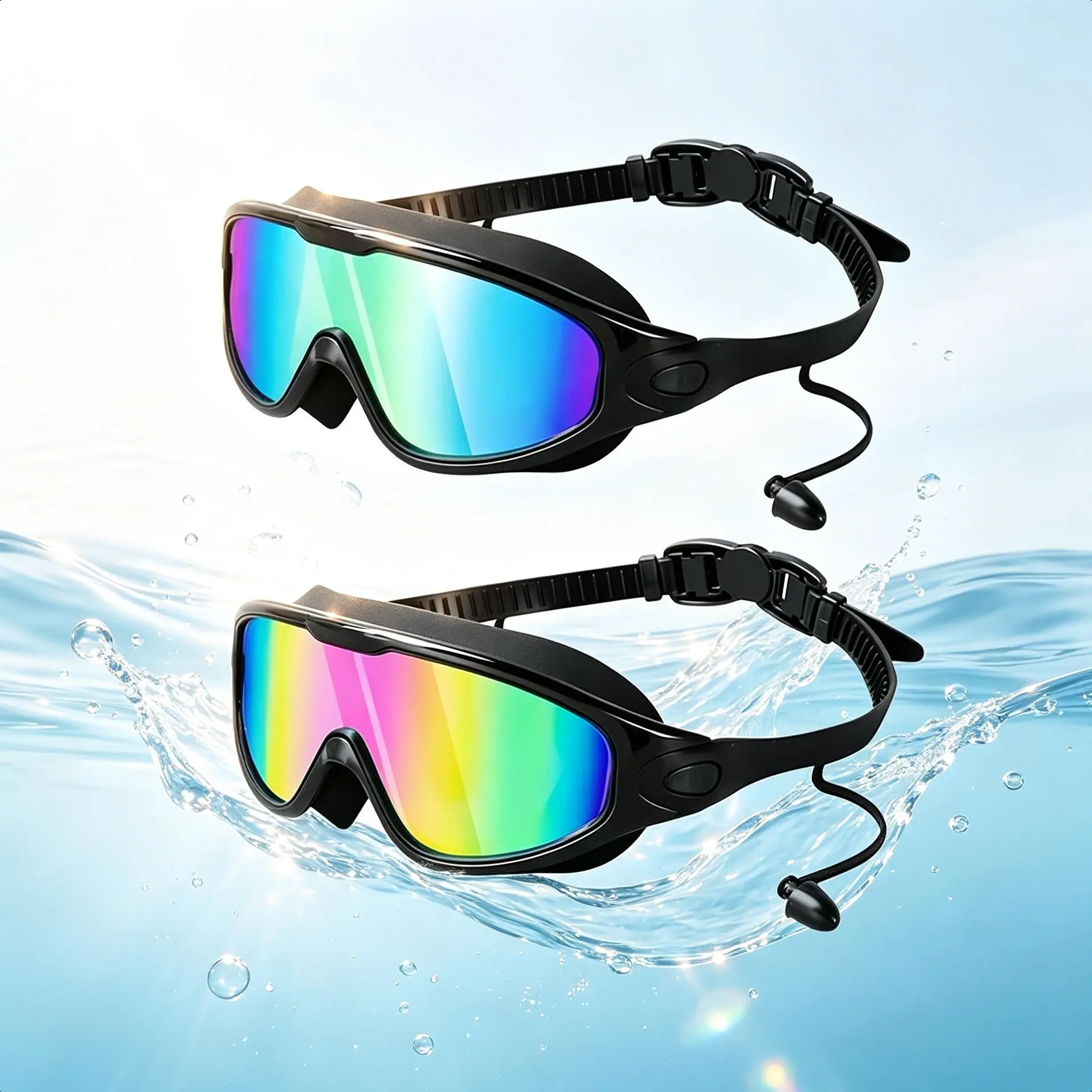 Adjustable Swim Goggles 2 Pack Unisex Adults, No Leaking 180° Wide View Swimming Glasses, Anti-Fog UV Protection Comfort Easy Wear Swim Glasses