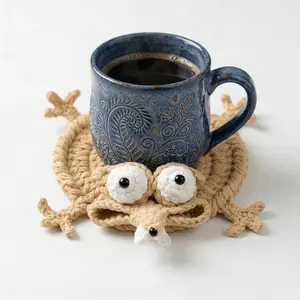 Funny Hand-Crocheted Squirrel Coaster, Cute Handmade 3D Animal Mug Rug, Novelty Knitted Cup Mat Desk Decor, Unique Whimsical Drink Coaster for Coffee & Animal Lovers