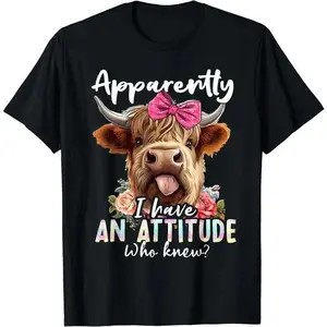 Apparently I Have An Attitude Who Knew Sarcasm Highland Cow T-Shirt
