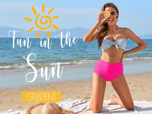 GRAPENT Women's High Waisted Swim Bottom Ruched Bikini Tankini Bottoms Tummy Control Swimsuit Briefs