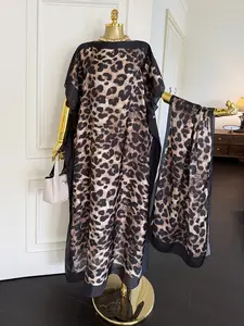 Women's Fashion Print Long Robe Set, Matching Moomoo Dress + Scarf Headband, Casual Woven Fabric, Thin All-Season Wear, Beach Sun Protection