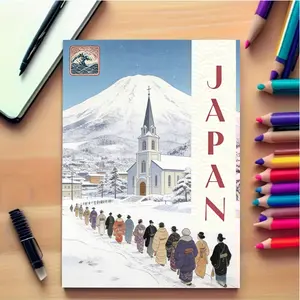 Fuji Mountain Snow Scene Coloring Book, 24 Sheets, Thick Paper, Adult Relaxation, Holiday Decor, Creative Fun, Art Illustrations, Smooth Paper