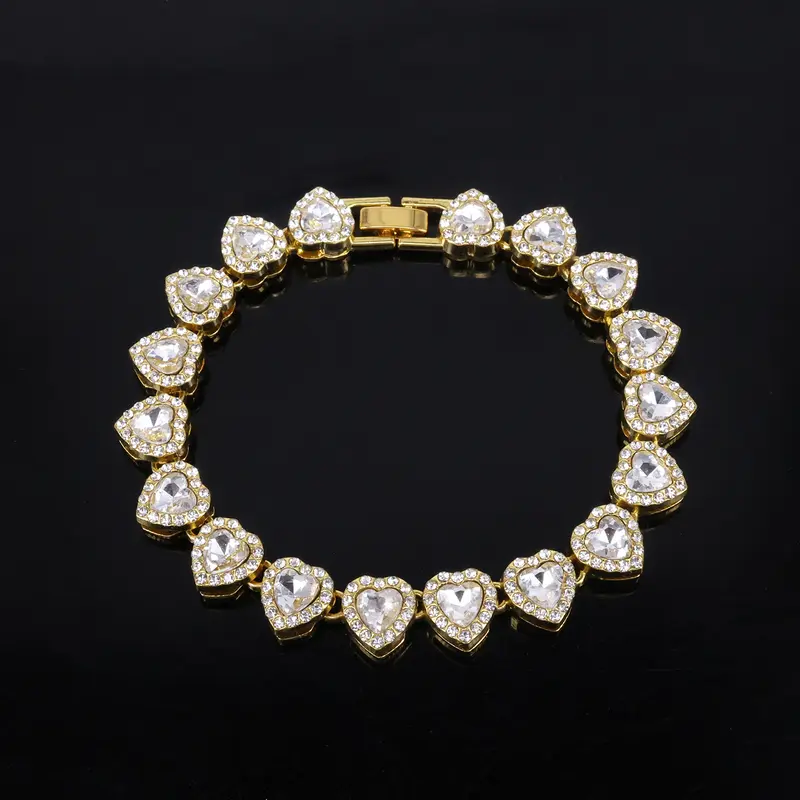 Heart Diamond Cut CZ Tennis Bracelet Mens Womens Iced Bling Gemstone Chain