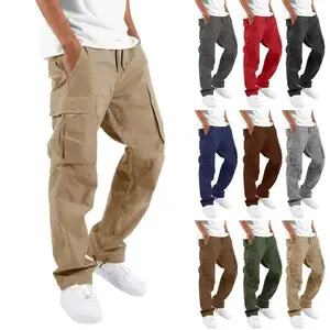 Men's Cargo Pants with Drawstring and Multiple Pockets Casual Long Pants Solid Color Printed Work