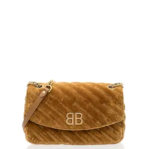 Pre-owned Leather Shoulder Bags Balenciaga Shoulder Bag Corduroy Light Brown (0429u1)