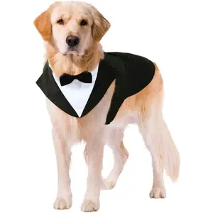 Dog Tuxedo Dog Suit and Bandana Set, Dogs Tuxedo Wedding Party Suit, Dog Prince Wedding Bow Tie Shirt Formal Dog Wedding Attire for Large and Medium Dogs Golden Retriever Samo Bulldogs